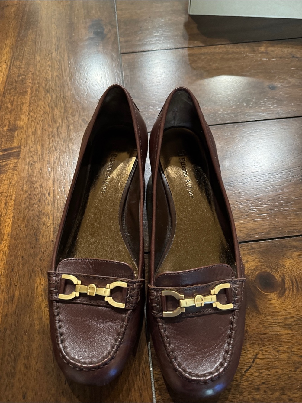 Etienne Aigner Burgundy Leather Loafers with Gold Horsebit